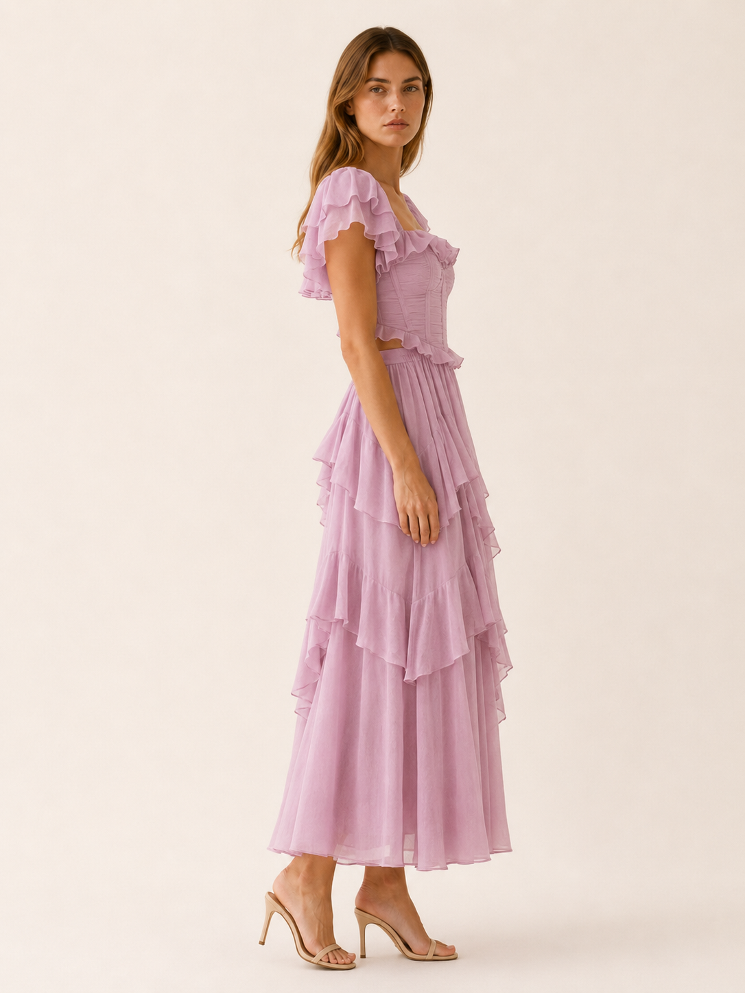 Senovi | Chiffon Co-ord Set with Corset Top and Tiered Skirt