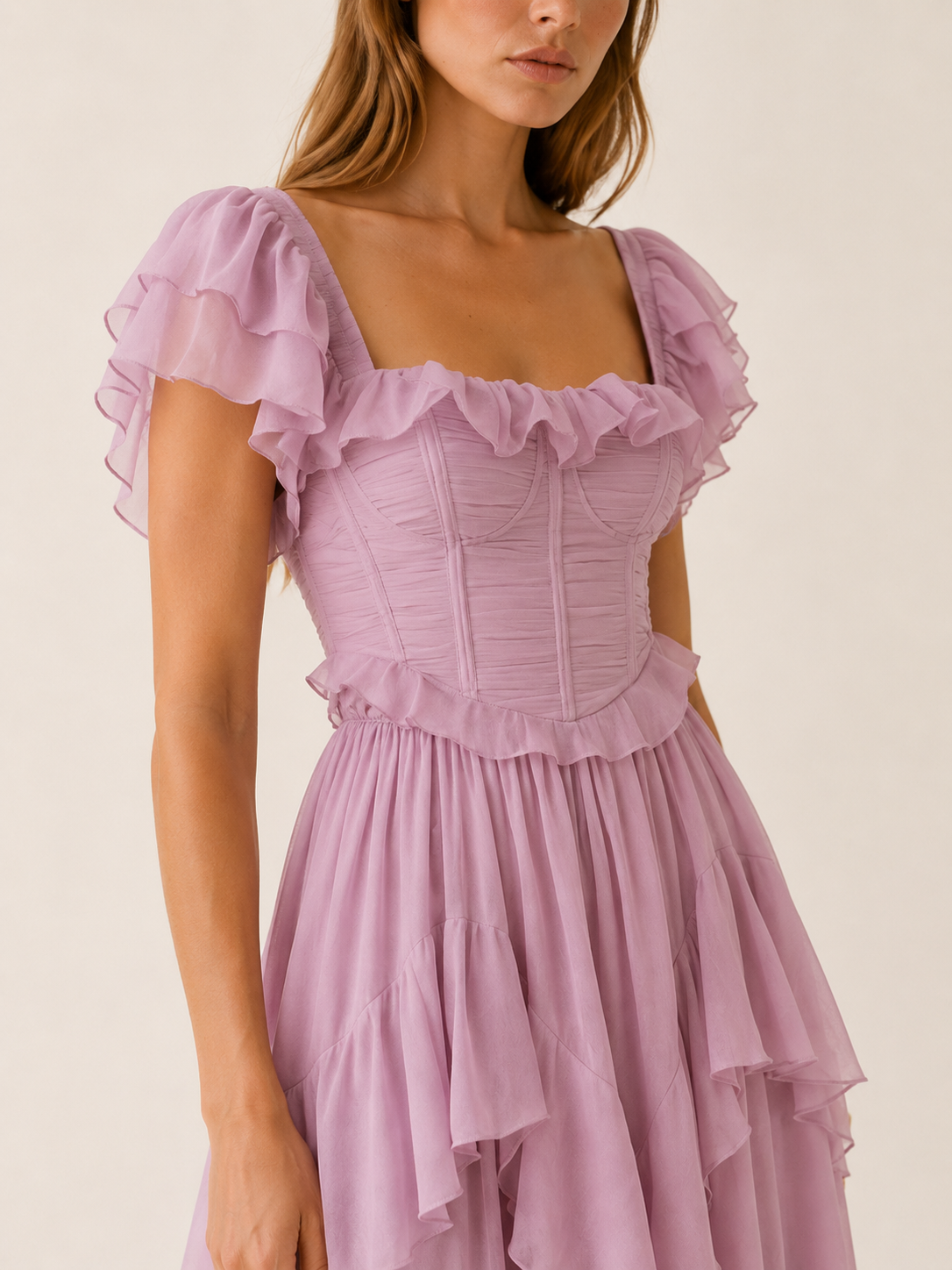 Senovi | Chiffon Co-ord Set with Corset Top and Tiered Skirt