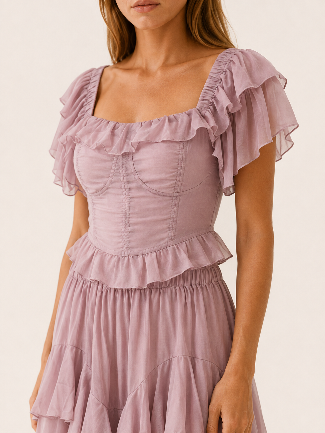 Senovi | Chiffon Co-ord Set with Corset Top and Tiered Skirt