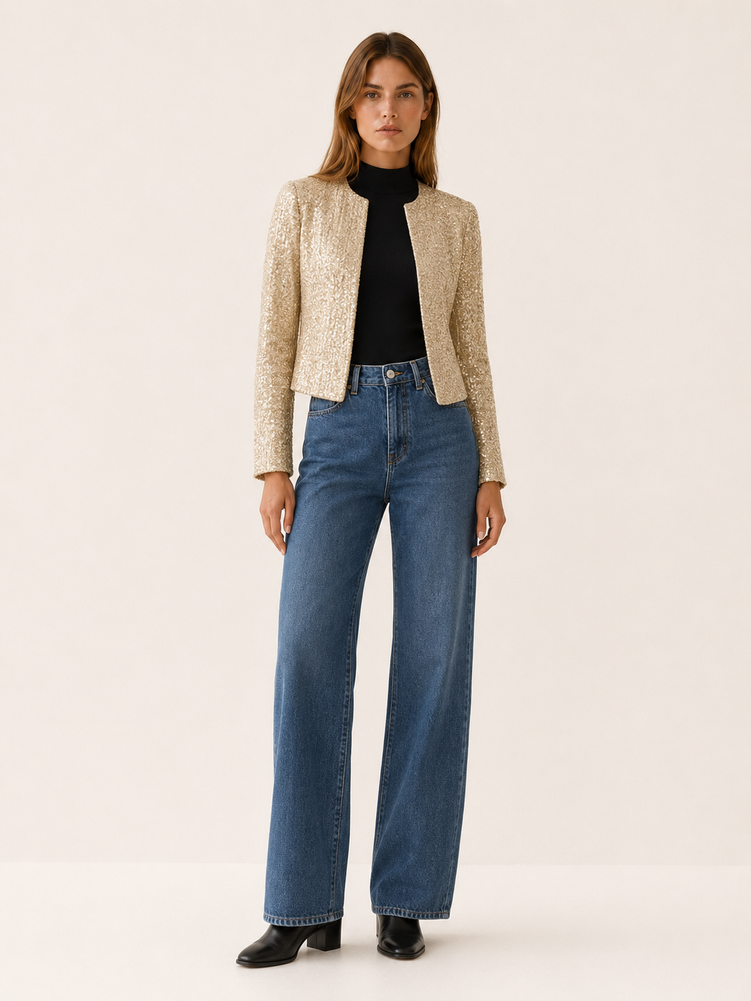 Seren | Cropped Blazer with Sequin Detail and Open Front