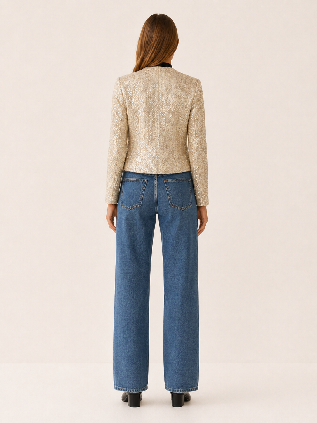 Seren | Cropped Blazer with Sequin Detail and Open Front