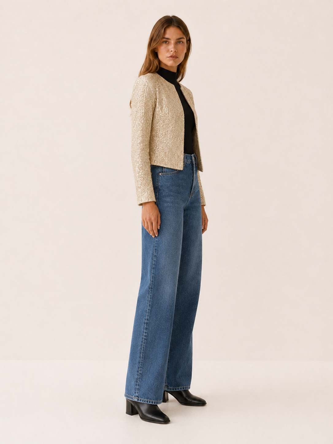 Seren | Cropped Blazer with Sequin Detail and Open Front