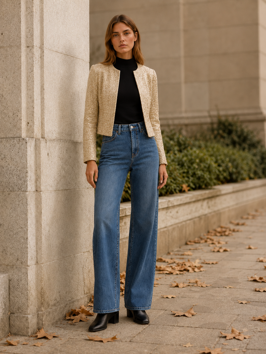 Seren | Cropped Blazer with Sequin Detail and Open Front