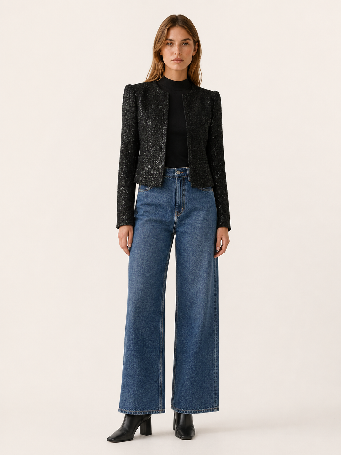 Seren | Cropped Blazer with Sequin Detail and Open Front