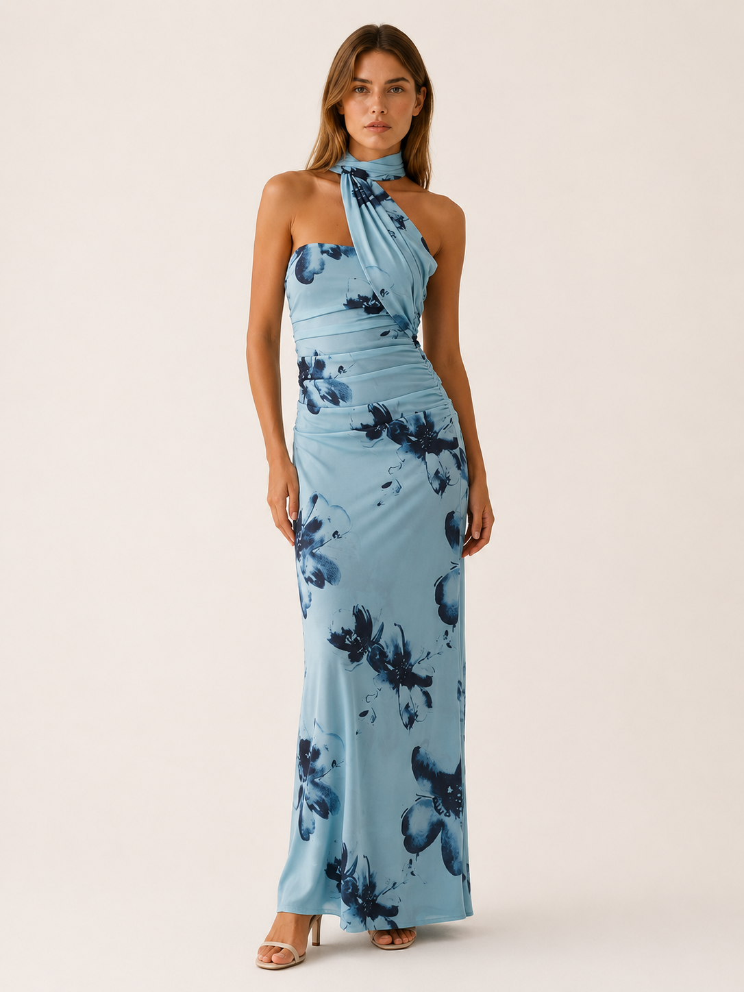 Serilda | Floral Maxi Dress with Halter Scarf Neck