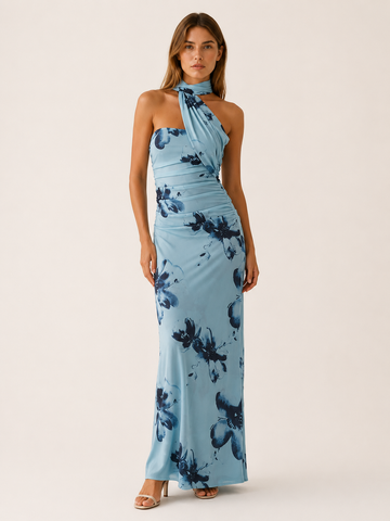 Serilda | Floral Maxi Dress with Halter Scarf Neck
