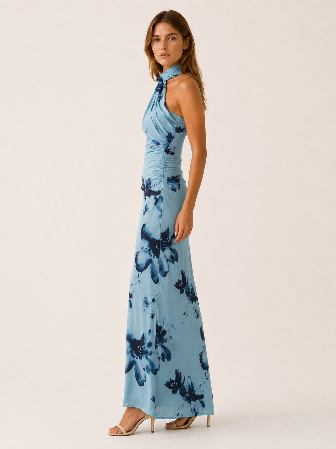 Serilda | Floral Maxi Dress with Halter Scarf Neck