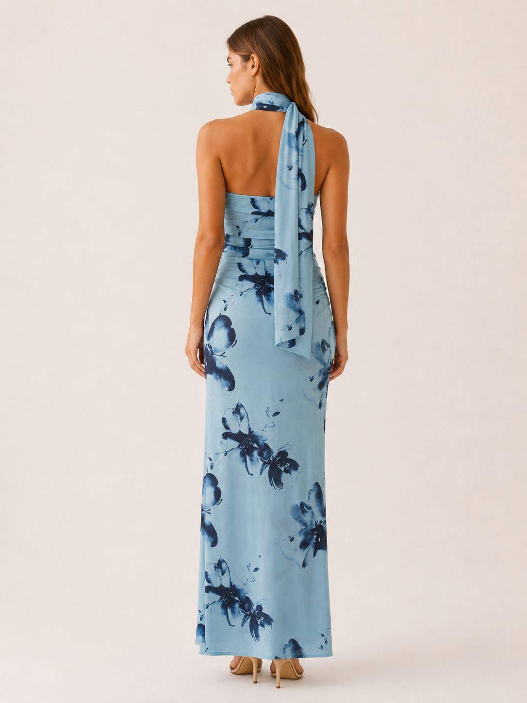 Serilda | Floral Maxi Dress with Halter Scarf Neck
