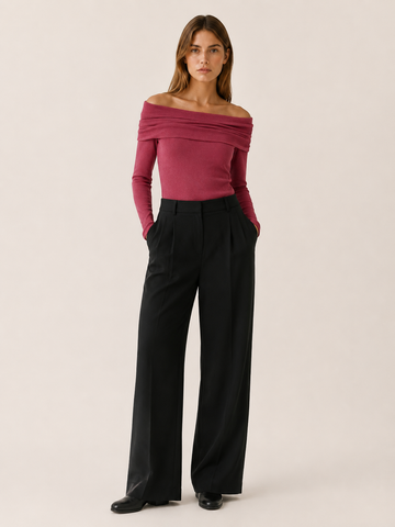 Serilda | Off Shoulder Top with Foldover Neckline and Long Sleeves