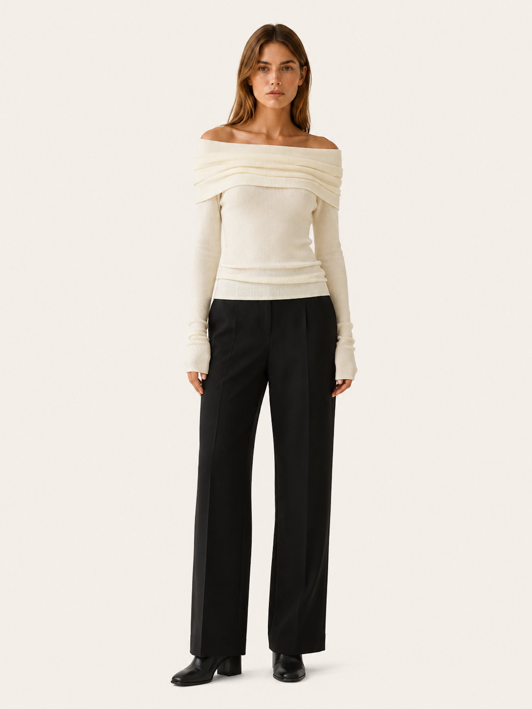 Serilda | Off Shoulder Top with Foldover Neckline and Long Sleeves