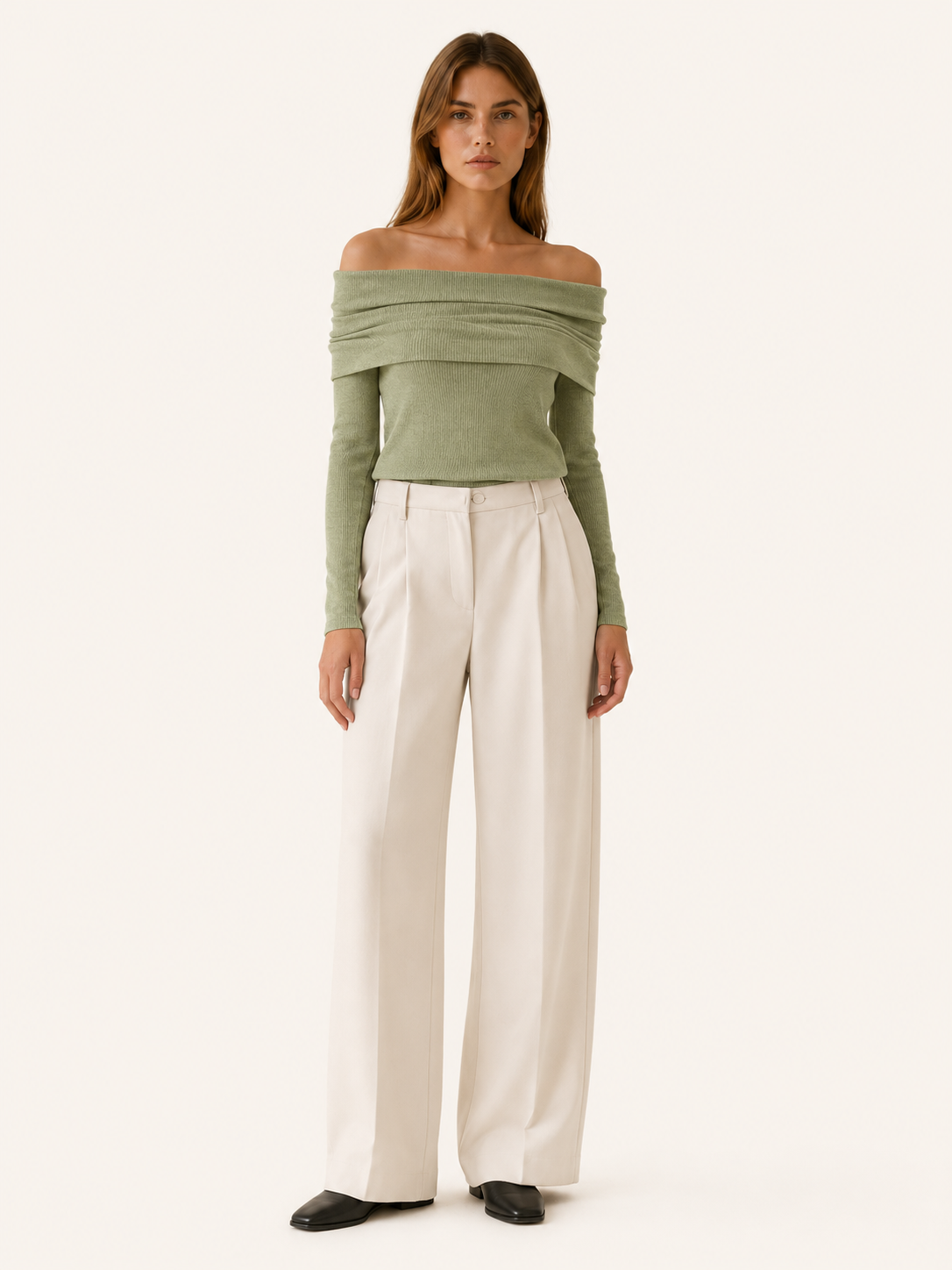 Serilda | Off Shoulder Top with Foldover Neckline and Long Sleeves
