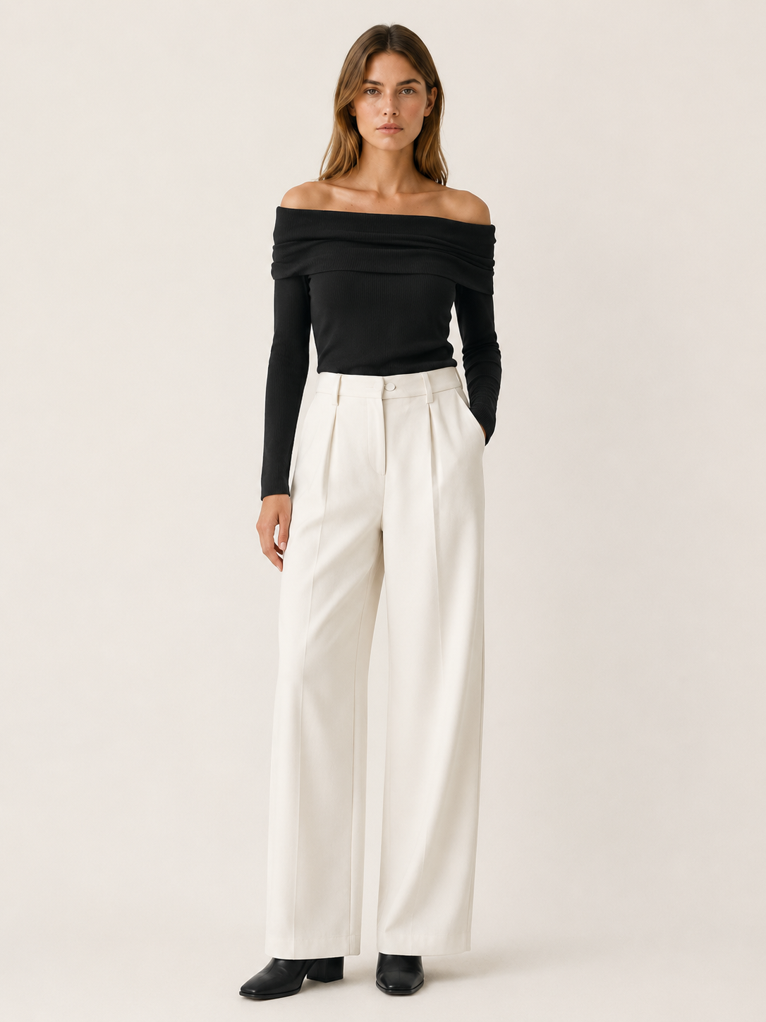 Serilda | Off Shoulder Top with Foldover Neckline and Long Sleeves