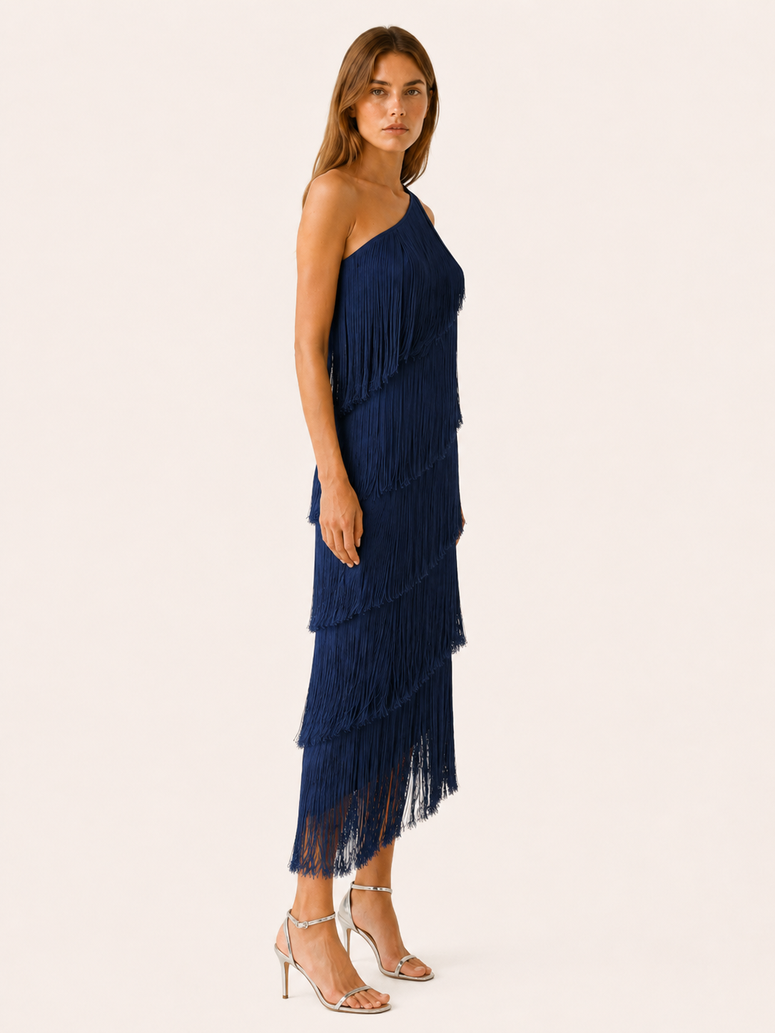 one shoulder fringe dress Sequin Asymmetrical Fringe Hem One-Shoulder Dress