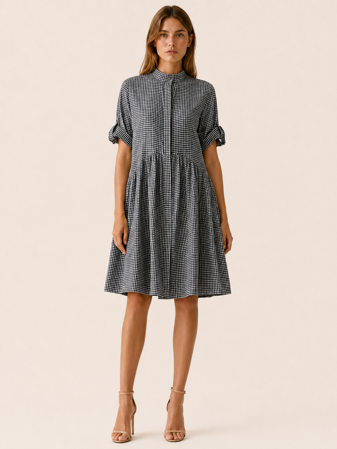 Sivara | Gingham Mini Dress with Button Front