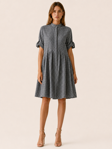 Sivara | Gingham Mini Dress with Button Front