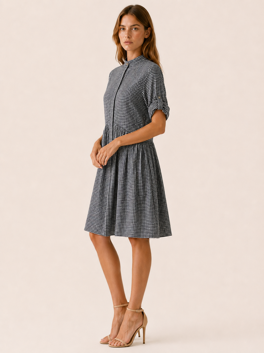 Sivara | Gingham Mini Dress with Button Front