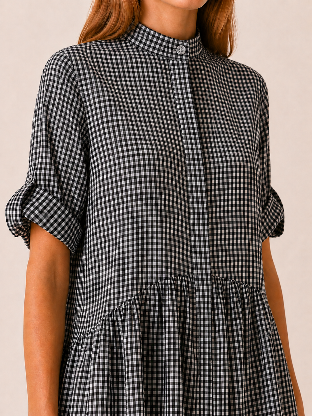 Sivara | Gingham Mini Dress with Button Front