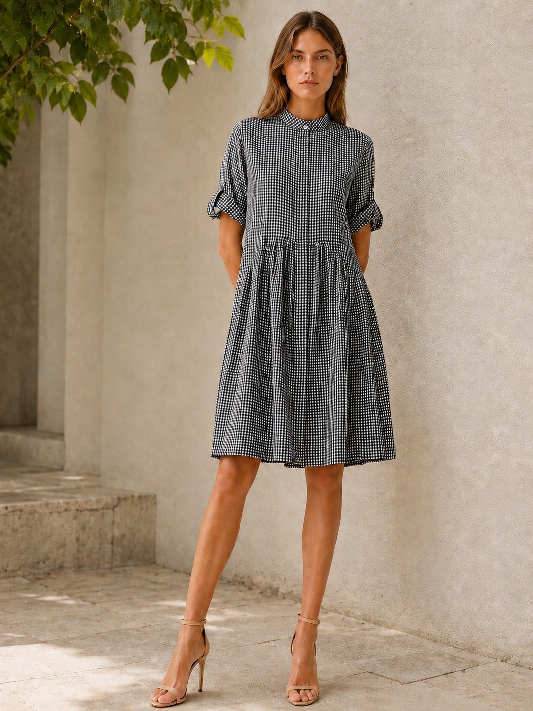 Sivara | Gingham Mini Dress with Button Front