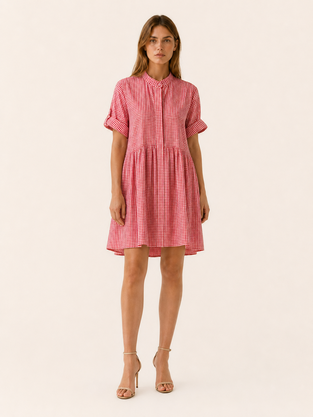 Sivara | Gingham Mini Dress with Button Front