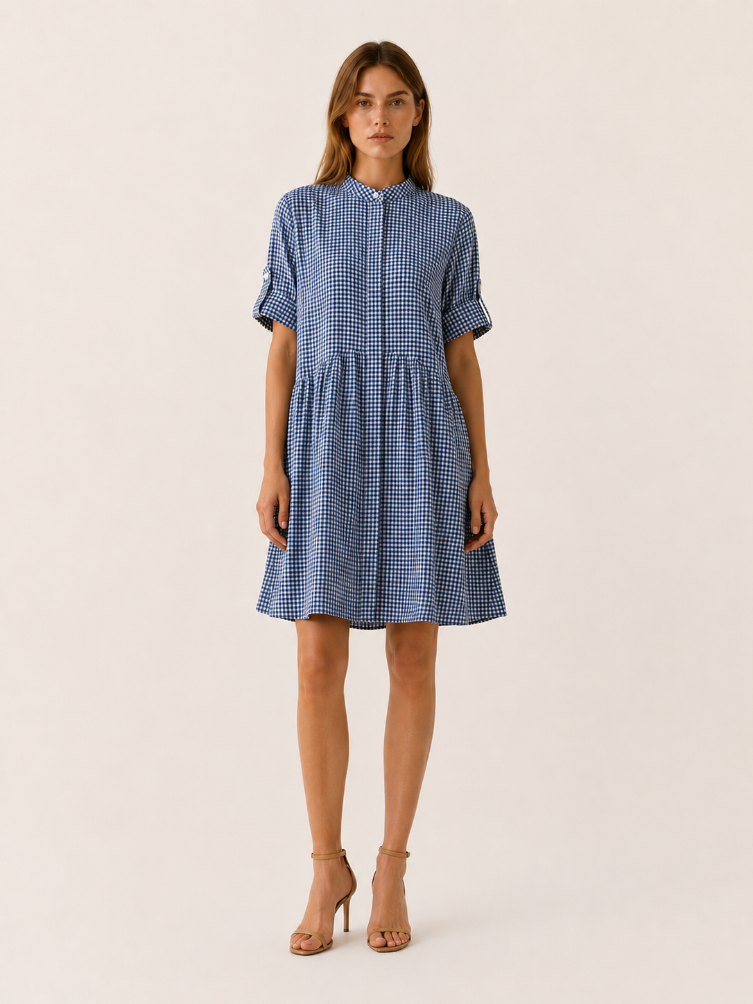 Sivara | Gingham Mini Dress with Button Front