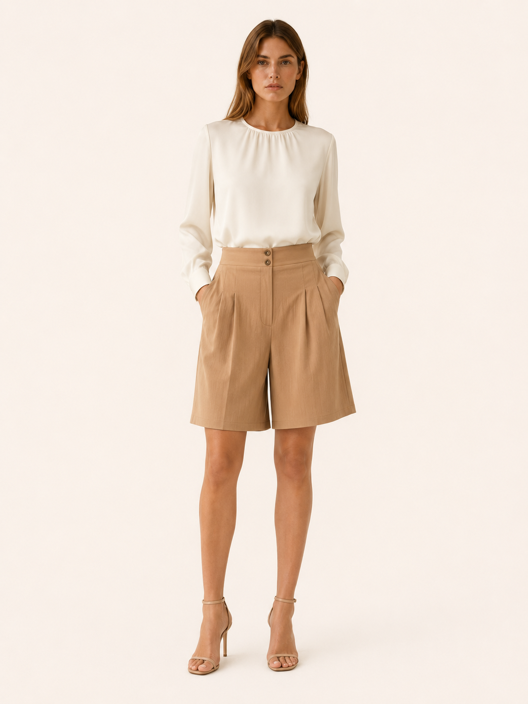 Sonnet | High Waist Pleated Shorts with Wide Leg Tailored Fit