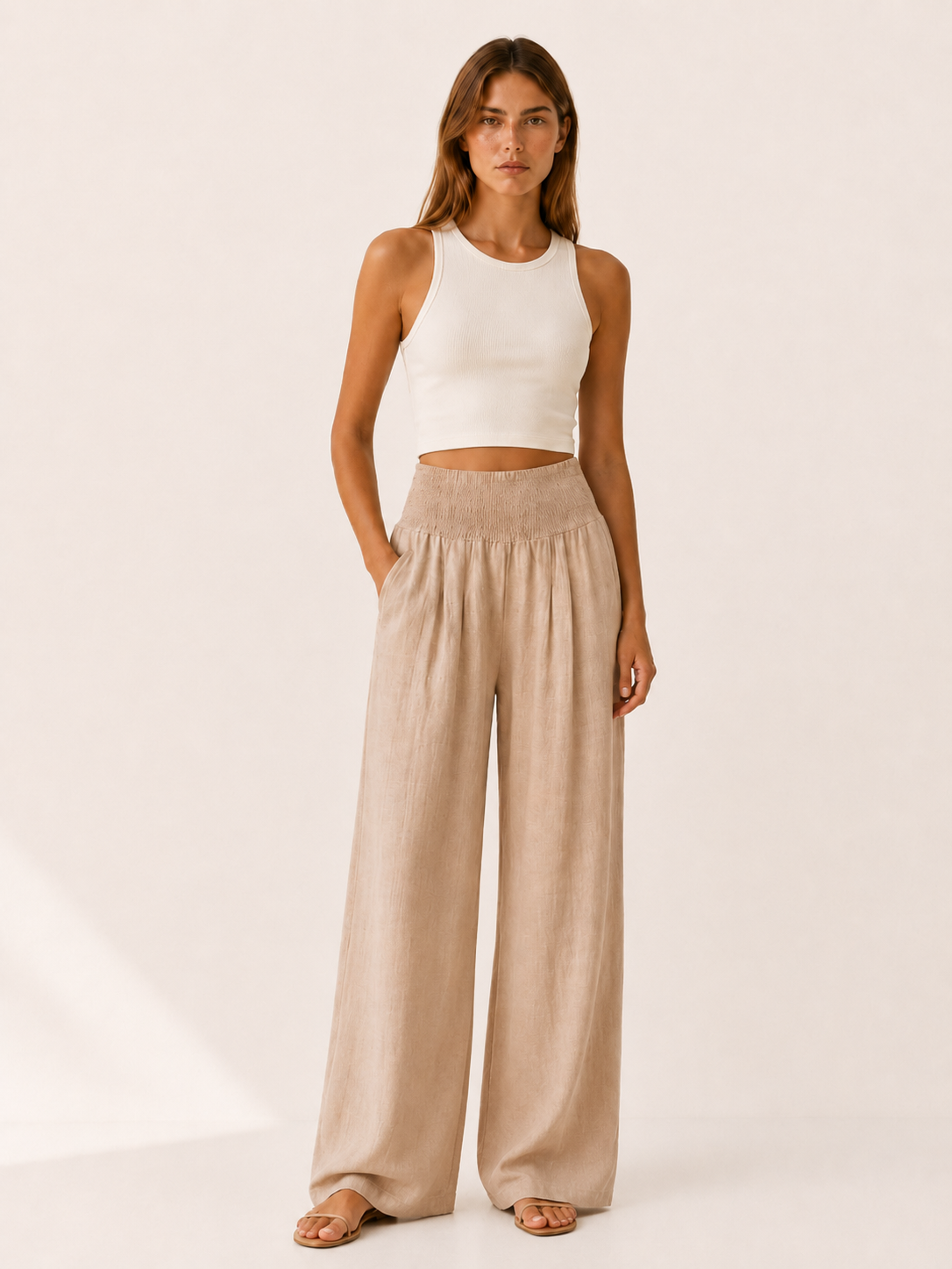 Sorrel | Wide Leg Beach Trousers with Smocked Waist