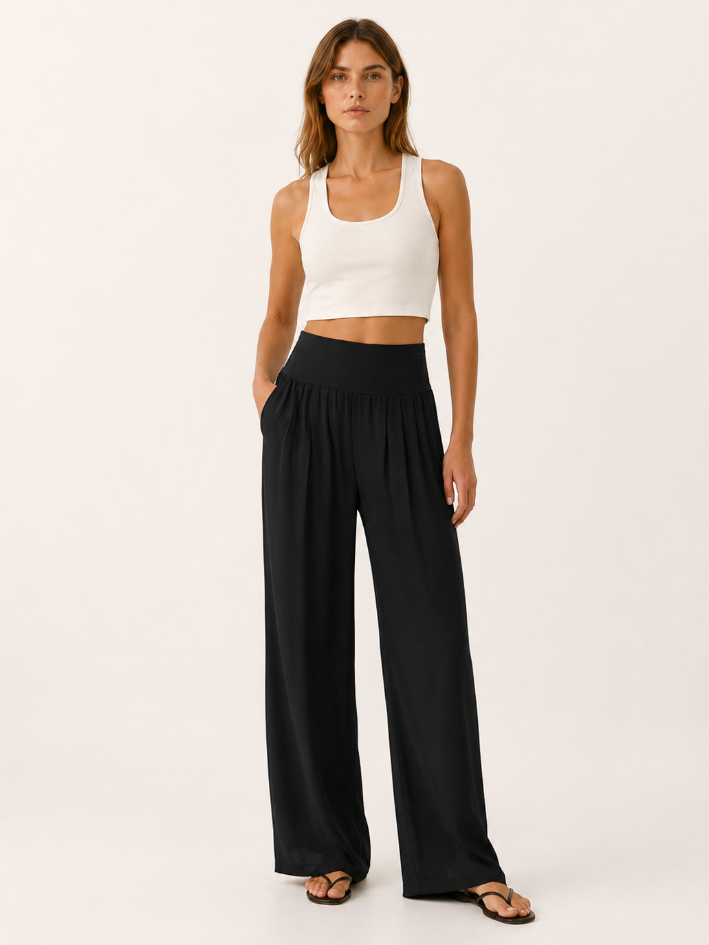 Sorrel | Wide Leg Beach Trousers with Smocked Waist
