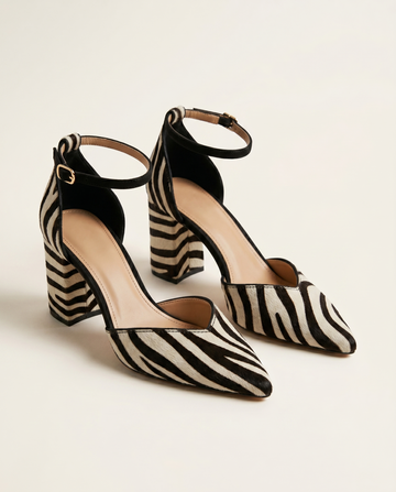 Sylva | Zebra Print Heels with Ankle Strap