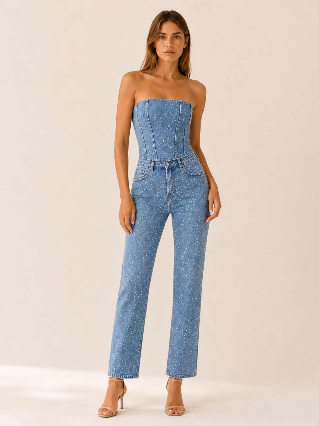 Tabitha | Glitter Denim Set with Strapless Bodice