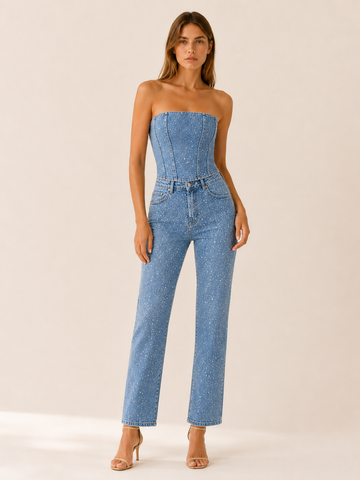 Tabitha | Glitter Denim Set with Strapless Bodice