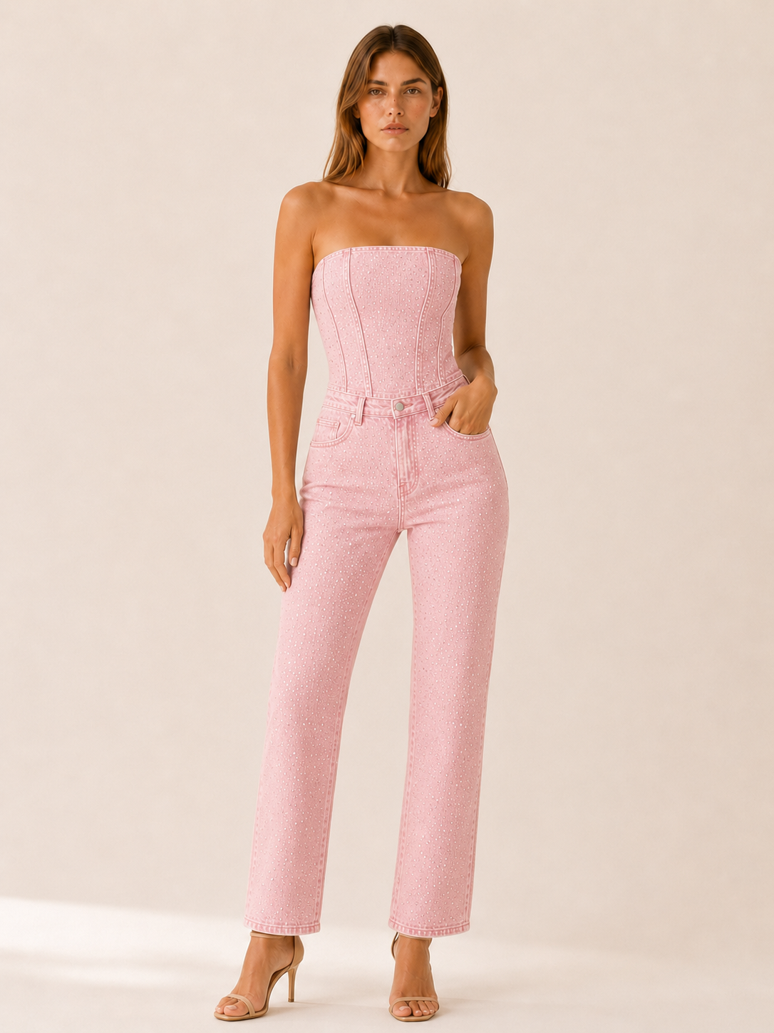 Tabitha | Glitter Denim Set with Strapless Bodice