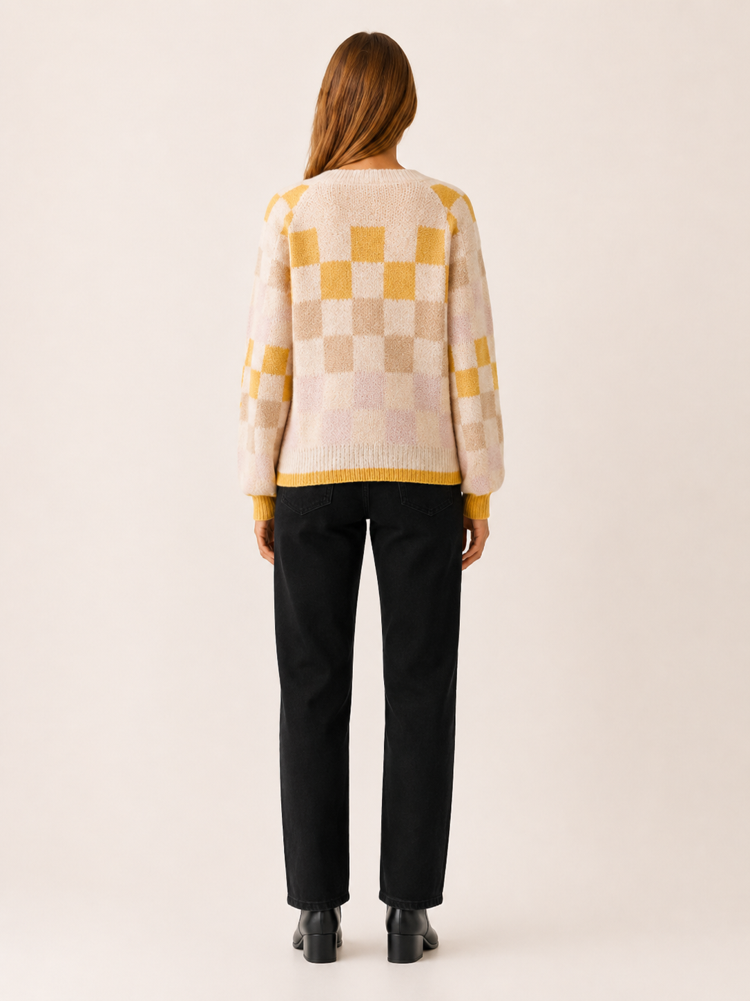 Tahlia | Checked Jumper with V-Neck and Lantern Sleeves