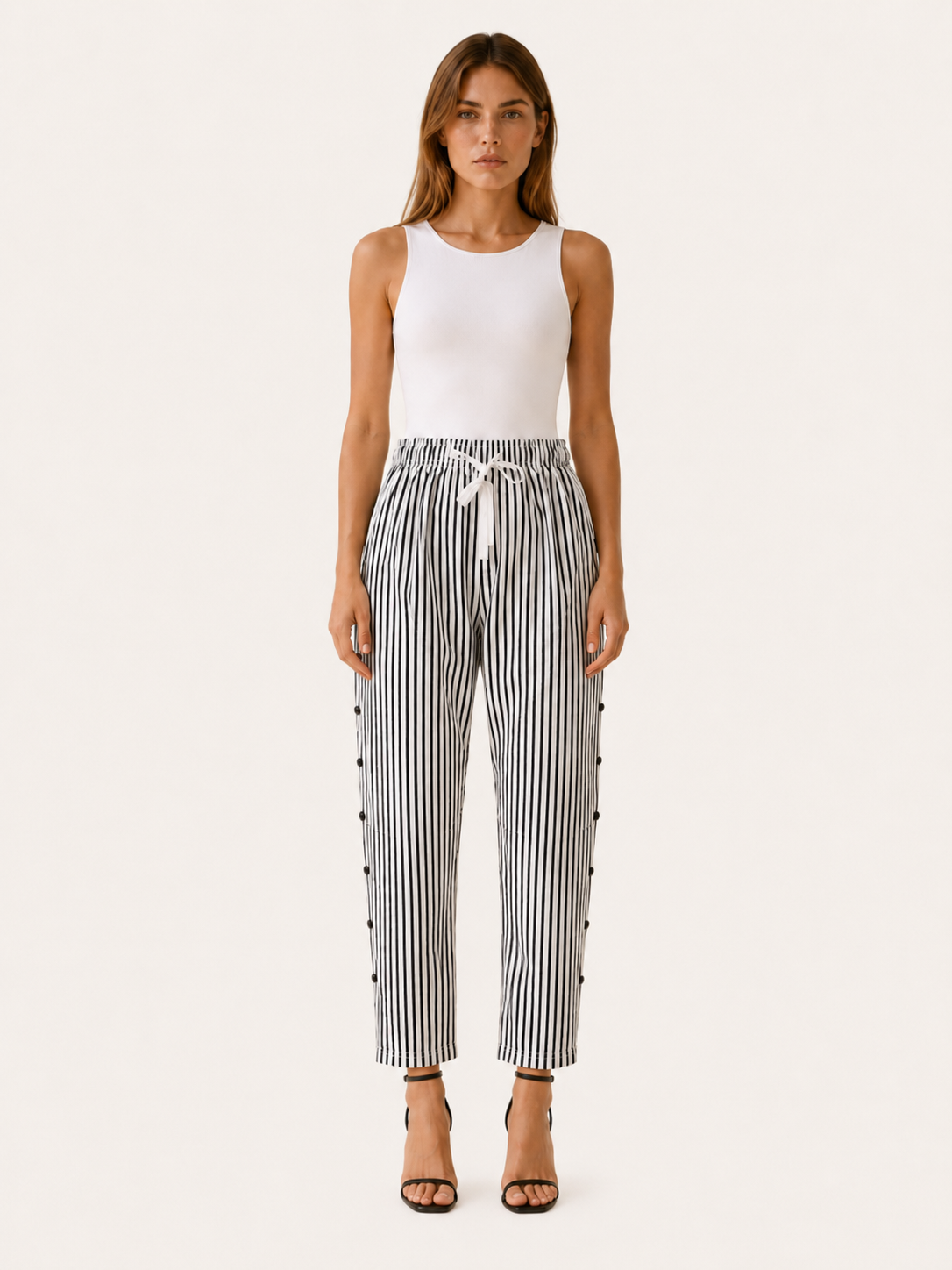 Tavella | Striped Trousers with Elastic Waist and Side Pockets