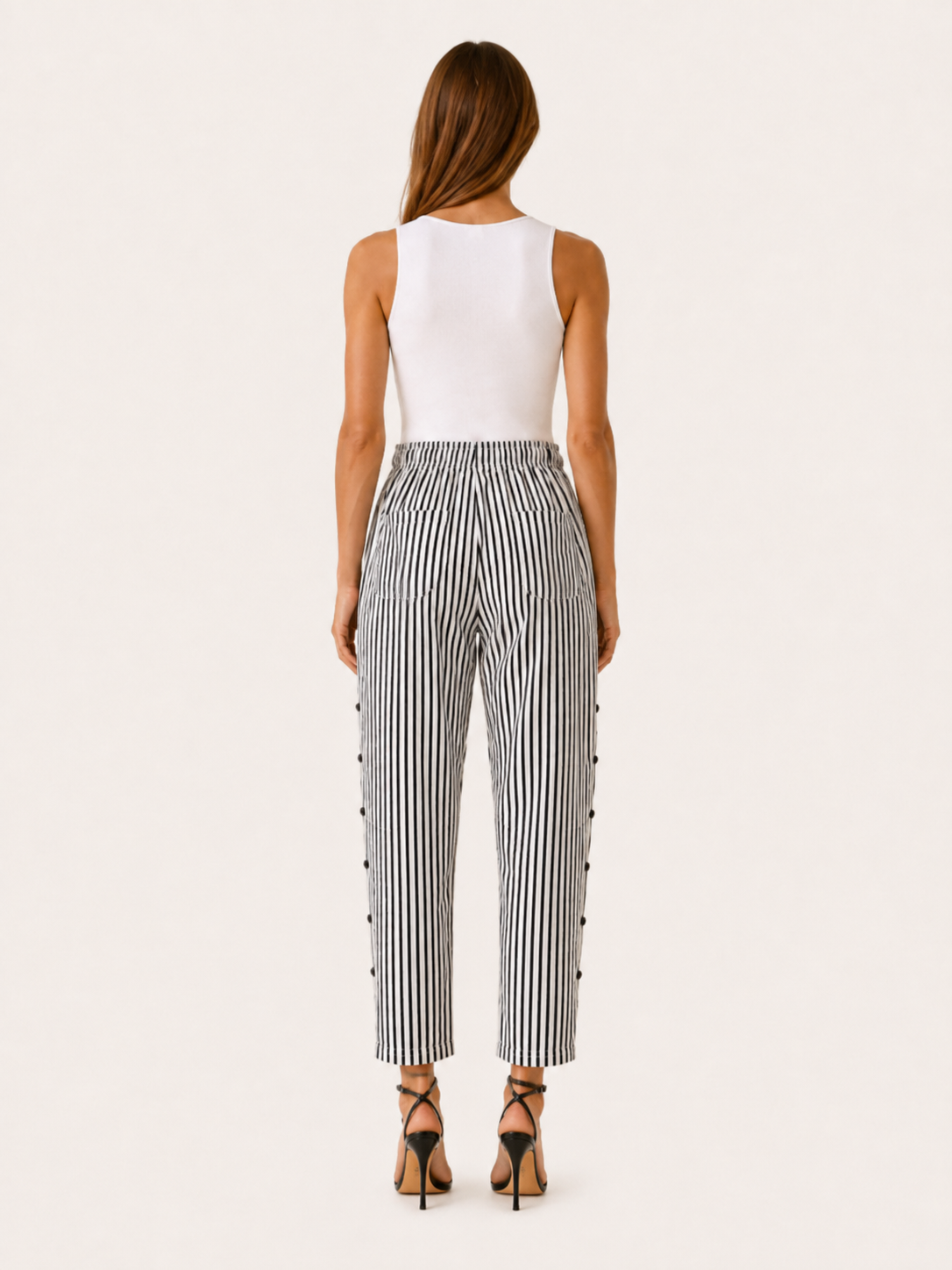Tavella | Striped Trousers with Elastic Waist and Side Pockets