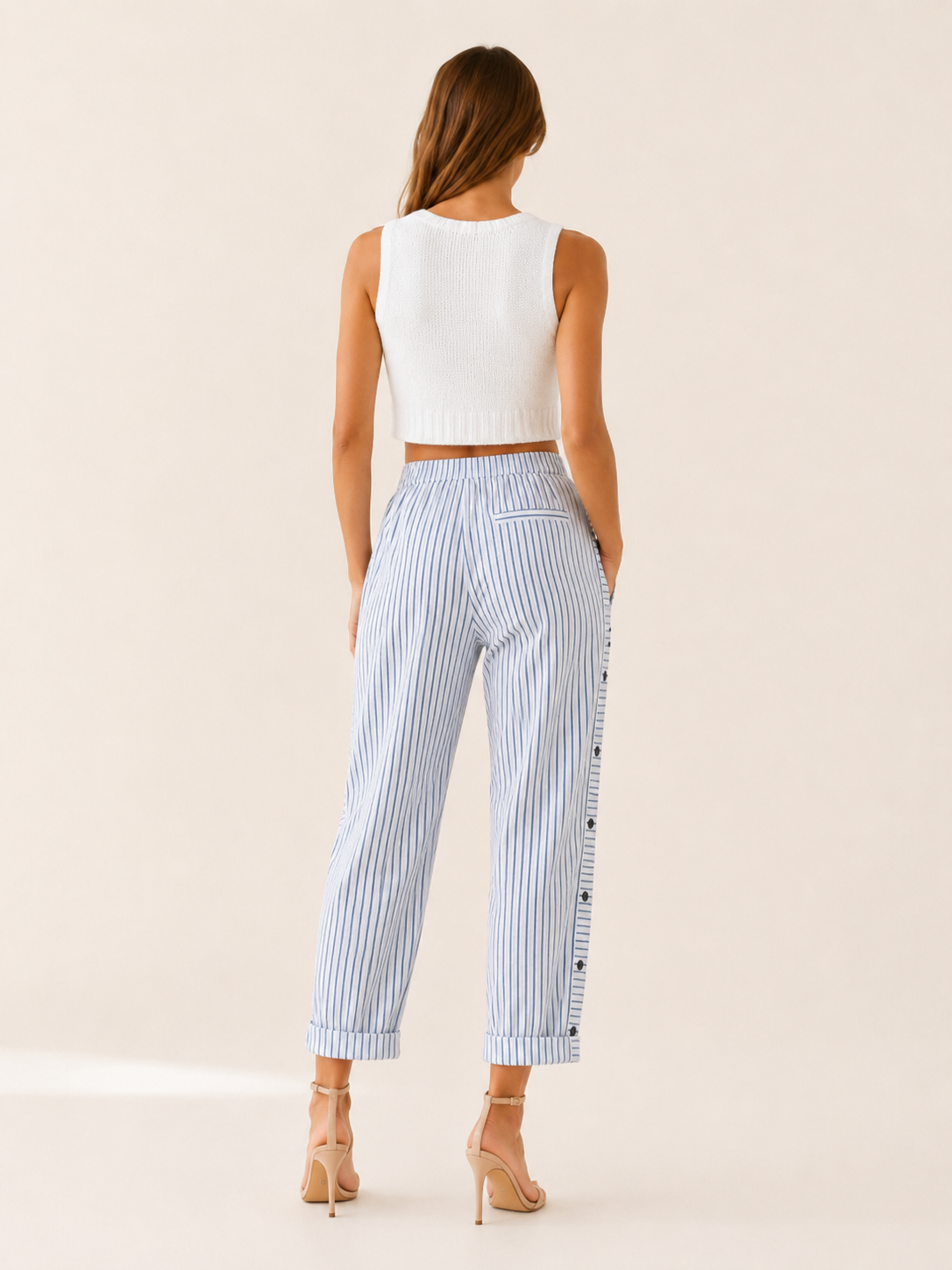 Tavella | Striped Trousers with Elastic Waist and Side Pockets