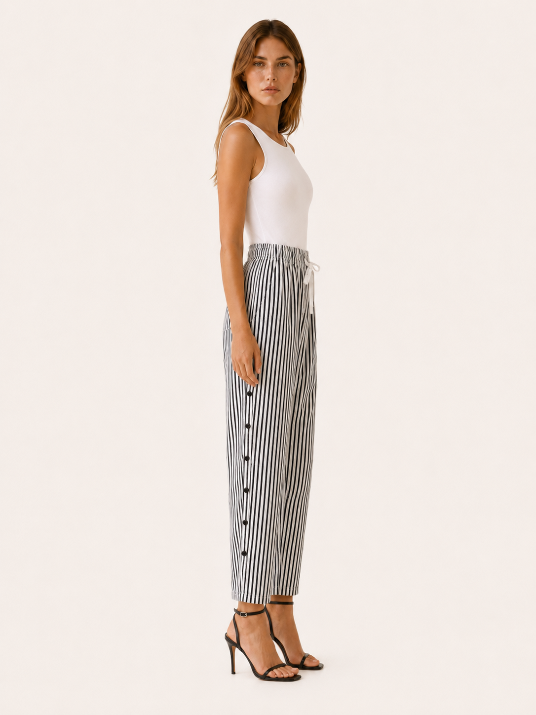 Tavella | Striped Trousers with Elastic Waist and Side Pockets