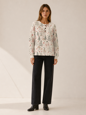 Tavessa | Women's Botanical Button Neck Jumper