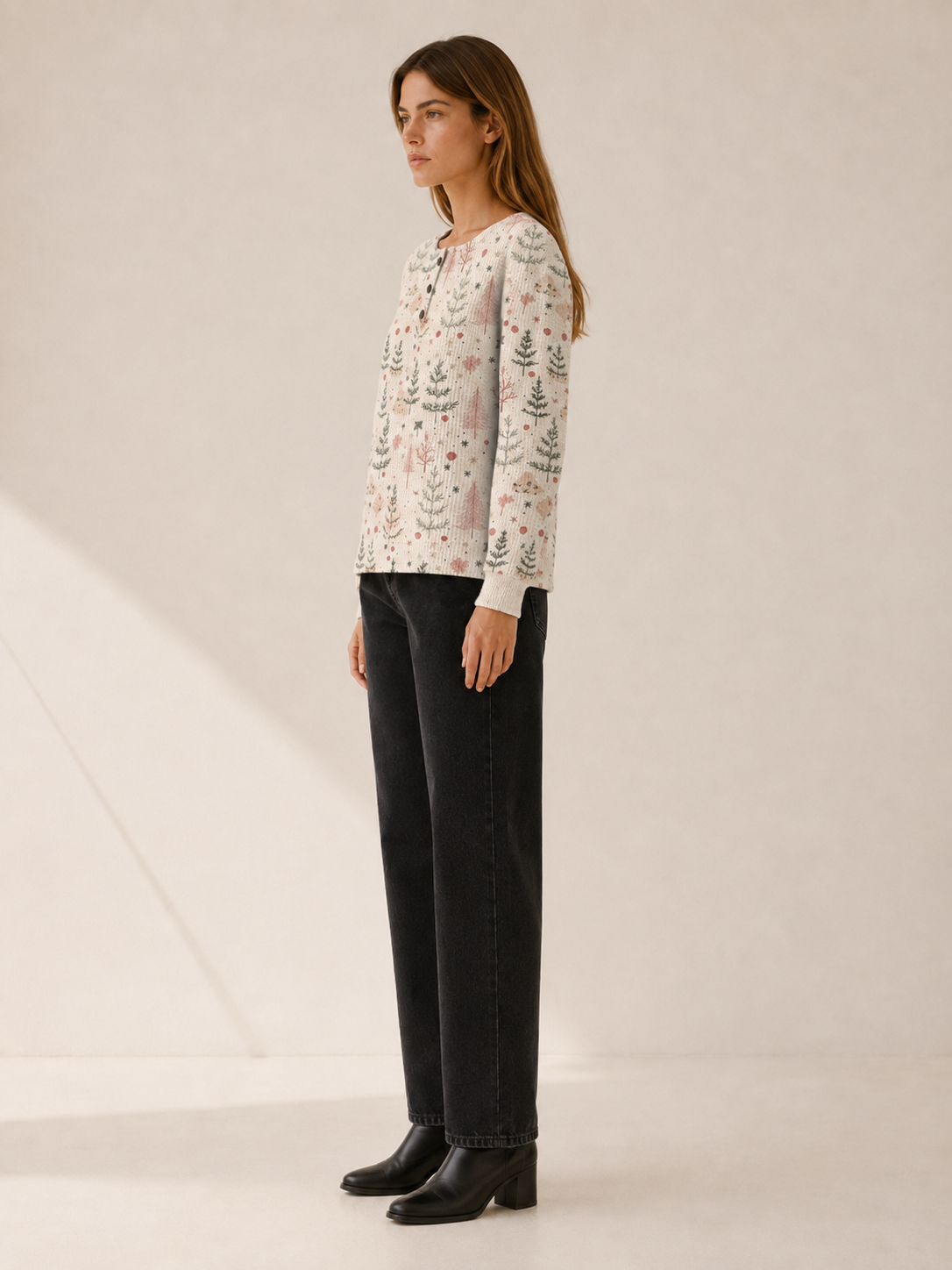 Tavessa | Women's Botanical Button Neck Jumper