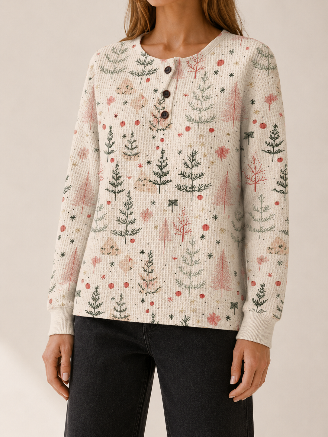 Tavessa | Women's Botanical Button Neck Jumper