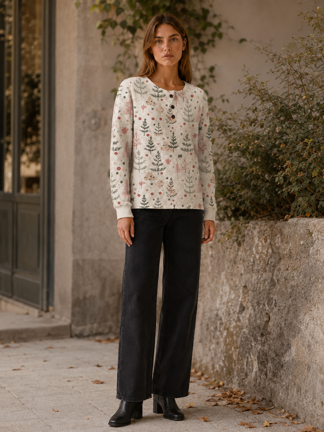 Tavessa | Women's Botanical Button Neck Jumper