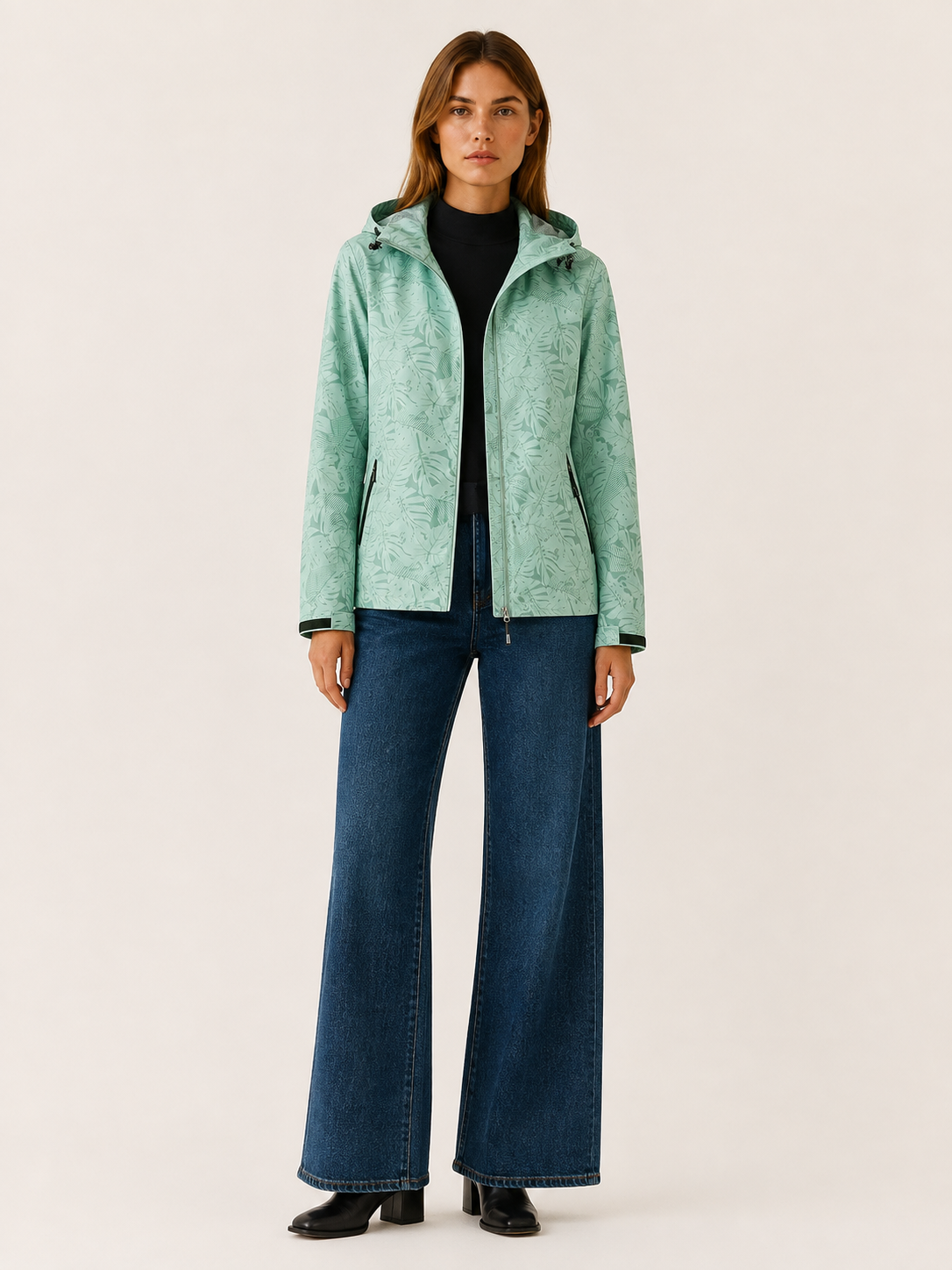 Tavrielle | Women's Leaf Print Hooded Rain Jacket