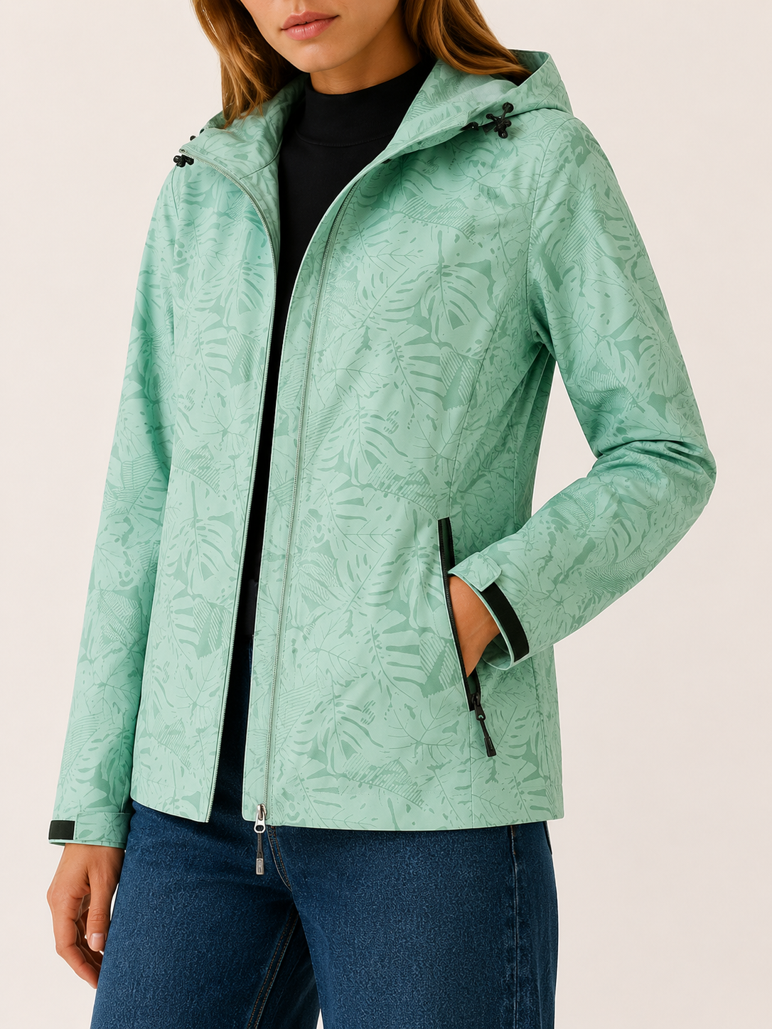 Tavrielle | Women's Leaf Print Hooded Rain Jacket