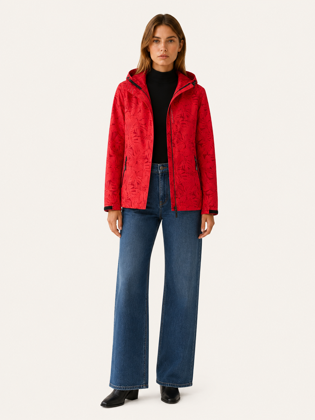 Tavrielle | Women's Leaf Print Hooded Rain Jacket