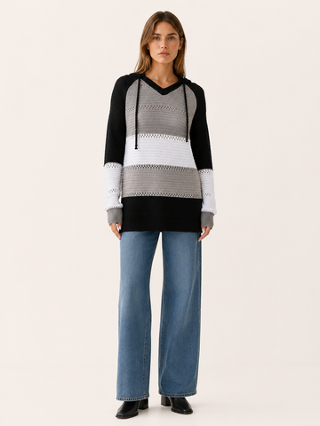 Tessara | Hooded Jumper with Contrast Panels and Eyelet Detail