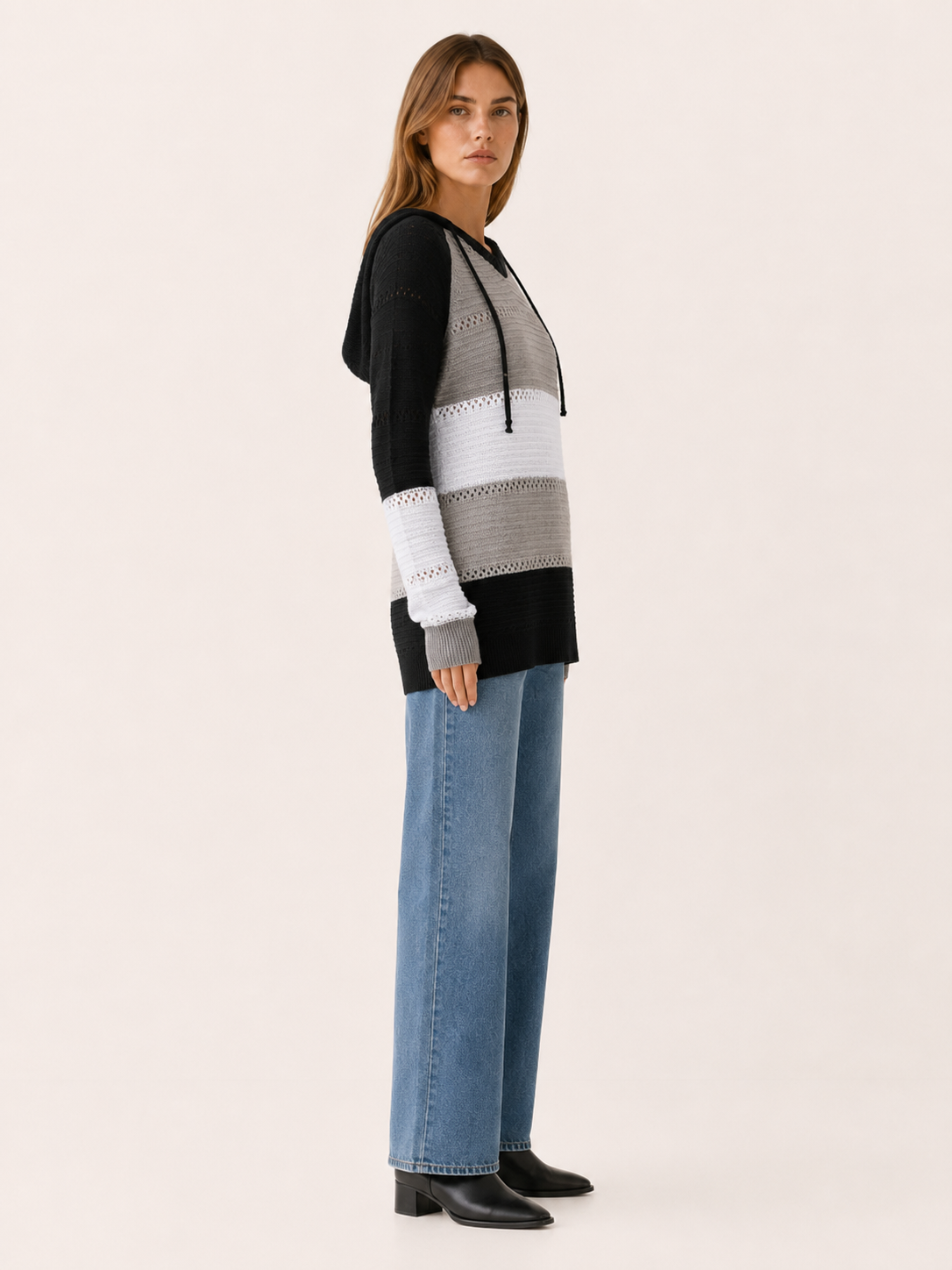 Tessara | Hooded Jumper with Contrast Panels and Eyelet Detail