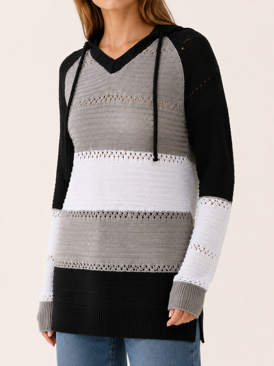 Tessara | Hooded Jumper with Contrast Panels and Eyelet Detail