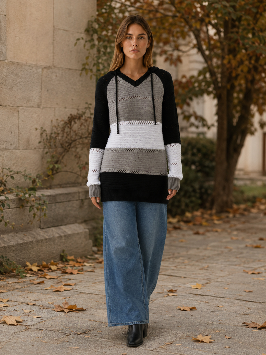 Tessara | Hooded Jumper with Contrast Panels and Eyelet Detail