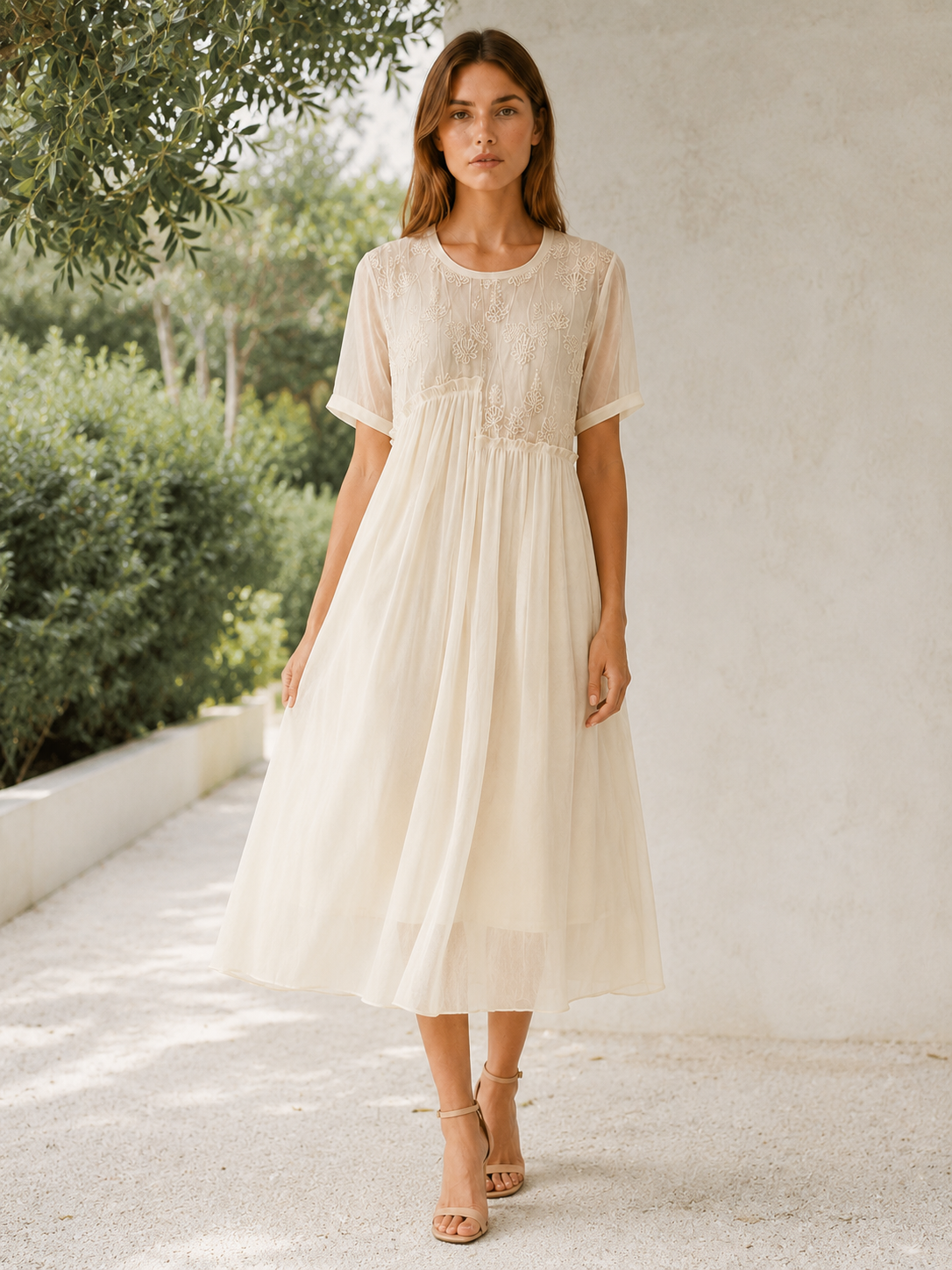 Theda | Chiffon Midi Dress with Asymmetric Hem Boho Summer Dress
