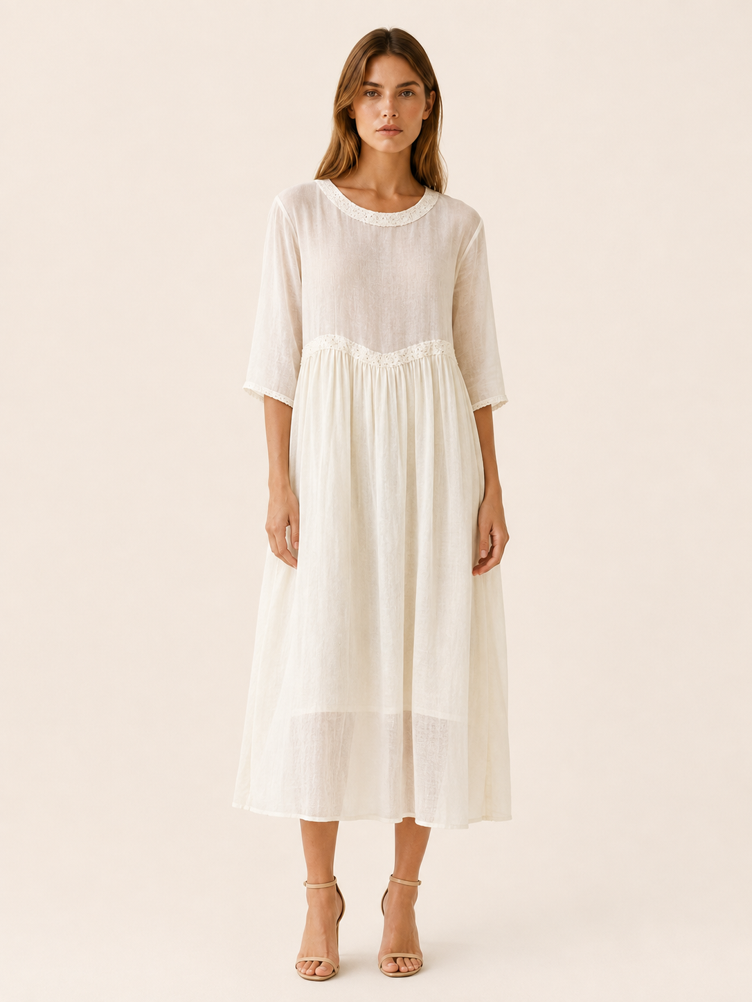 Theda | Chiffon Midi Dress with Asymmetric Hem Boho Summer Dress