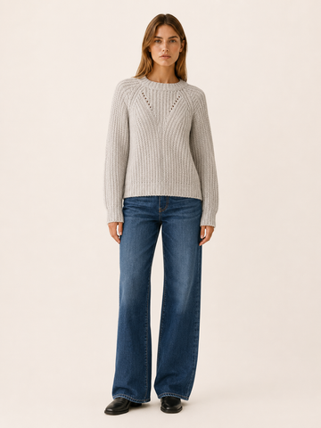 Theodora | Round Neck Jumper with Balloon Sleeves and Openwork Detail